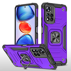 Silicone Matte Finish and Plastic Back Cover Case with Magnetic Finger Ring Stand MQ1 for Xiaomi Redmi Note 11 Pro+ Plus 5G Purple