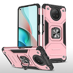 Silicone Matte Finish and Plastic Back Cover Case with Magnetic Finger Ring Stand MQ1 for Xiaomi Redmi Note 9 5G Rose Gold