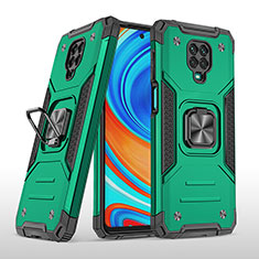 Silicone Matte Finish and Plastic Back Cover Case with Magnetic Finger Ring Stand MQ1 for Xiaomi Redmi Note 9 Pro Max Midnight Green