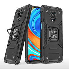 Silicone Matte Finish and Plastic Back Cover Case with Magnetic Finger Ring Stand MQ1 for Xiaomi Redmi Note 9S Black