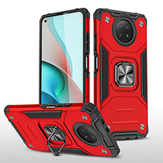 Silicone Matte Finish and Plastic Back Cover Case with Magnetic Finger Ring Stand MQ1 for Xiaomi Redmi Note 9T 5G Red