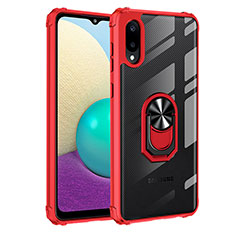 Silicone Matte Finish and Plastic Back Cover Case with Magnetic Finger Ring Stand MQ2 for Samsung Galaxy A02 Red