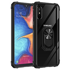 Silicone Matte Finish and Plastic Back Cover Case with Magnetic Finger Ring Stand MQ2 for Samsung Galaxy A10e Black