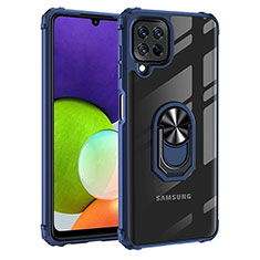 Silicone Matte Finish and Plastic Back Cover Case with Magnetic Finger Ring Stand MQ2 for Samsung Galaxy A22 4G Blue