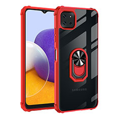 Silicone Matte Finish and Plastic Back Cover Case with Magnetic Finger Ring Stand MQ2 for Samsung Galaxy A22s 5G Red