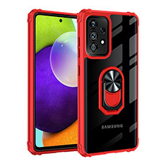 Silicone Matte Finish and Plastic Back Cover Case with Magnetic Finger Ring Stand MQ2 for Samsung Galaxy A32 4G Red