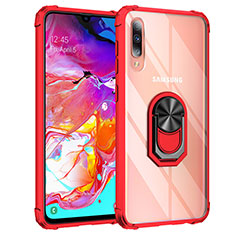 Silicone Matte Finish and Plastic Back Cover Case with Magnetic Finger Ring Stand MQ2 for Samsung Galaxy A70S Red