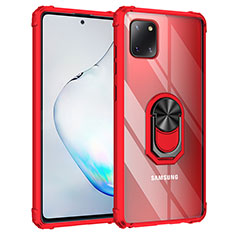 Silicone Matte Finish and Plastic Back Cover Case with Magnetic Finger Ring Stand MQ2 for Samsung Galaxy A81 Red