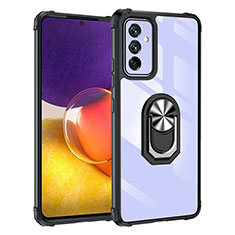 Silicone Matte Finish and Plastic Back Cover Case with Magnetic Finger Ring Stand MQ2 for Samsung Galaxy A82 5G Silver and Black