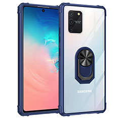 Silicone Matte Finish and Plastic Back Cover Case with Magnetic Finger Ring Stand MQ2 for Samsung Galaxy A91 Blue