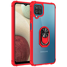 Silicone Matte Finish and Plastic Back Cover Case with Magnetic Finger Ring Stand MQ2 for Samsung Galaxy M12 Red