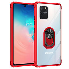 Silicone Matte Finish and Plastic Back Cover Case with Magnetic Finger Ring Stand MQ2 for Samsung Galaxy S10 Lite Red