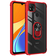 Silicone Matte Finish and Plastic Back Cover Case with Magnetic Finger Ring Stand MQ2 for Xiaomi POCO C3 Red