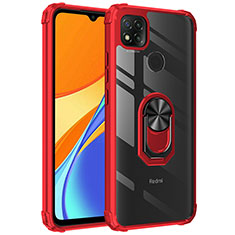 Silicone Matte Finish and Plastic Back Cover Case with Magnetic Finger Ring Stand MQ2 for Xiaomi POCO C31 Red
