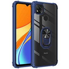 Silicone Matte Finish and Plastic Back Cover Case with Magnetic Finger Ring Stand MQ2 for Xiaomi Redmi 9 Activ Blue