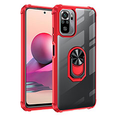 Silicone Matte Finish and Plastic Back Cover Case with Magnetic Finger Ring Stand MQ2 for Xiaomi Redmi Note 10 4G Red
