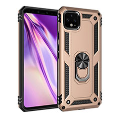 Silicone Matte Finish and Plastic Back Cover Case with Magnetic Finger Ring Stand MQ3 for Google Pixel 4 XL Gold