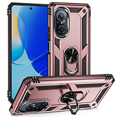 Silicone Matte Finish and Plastic Back Cover Case with Magnetic Finger Ring Stand MQ3 for Huawei Honor 50 SE 5G Rose Gold