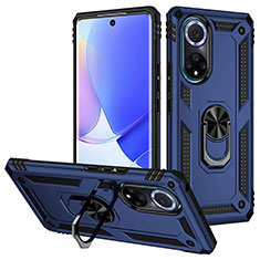 Silicone Matte Finish and Plastic Back Cover Case with Magnetic Finger Ring Stand MQ3 for Huawei Nova 9 Blue