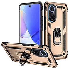 Silicone Matte Finish and Plastic Back Cover Case with Magnetic Finger Ring Stand MQ3 for Huawei Nova 9 Gold