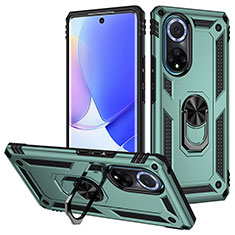 Silicone Matte Finish and Plastic Back Cover Case with Magnetic Finger Ring Stand MQ3 for Huawei Nova 9 Green