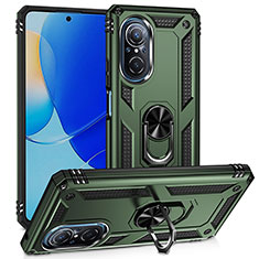 Silicone Matte Finish and Plastic Back Cover Case with Magnetic Finger Ring Stand MQ3 for Huawei Nova 9 SE Midnight Green