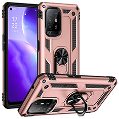 Silicone Matte Finish and Plastic Back Cover Case with Magnetic Finger Ring Stand MQ3 for Oppo A95 5G Rose Gold