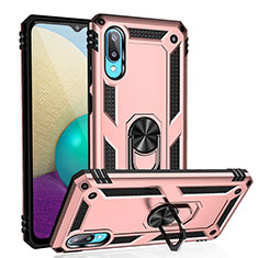 Silicone Matte Finish and Plastic Back Cover Case with Magnetic Finger Ring Stand MQ3 for Samsung Galaxy A02 Rose Gold