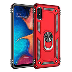 Silicone Matte Finish and Plastic Back Cover Case with Magnetic Finger Ring Stand MQ3 for Samsung Galaxy A10e Red