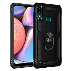 Silicone Matte Finish and Plastic Back Cover Case with Magnetic Finger Ring Stand MQ3 for Samsung Galaxy A10s Black