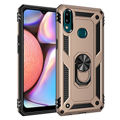 Silicone Matte Finish and Plastic Back Cover Case with Magnetic Finger Ring Stand MQ3 for Samsung Galaxy A10s Gold