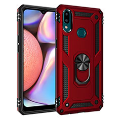 Silicone Matte Finish and Plastic Back Cover Case with Magnetic Finger Ring Stand MQ3 for Samsung Galaxy A10s Red