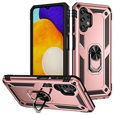 Silicone Matte Finish and Plastic Back Cover Case with Magnetic Finger Ring Stand MQ3 for Samsung Galaxy A13 4G Rose Gold