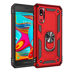 Silicone Matte Finish and Plastic Back Cover Case with Magnetic Finger Ring Stand MQ3 for Samsung Galaxy A2 Core A260F A260G Red