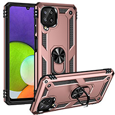 Silicone Matte Finish and Plastic Back Cover Case with Magnetic Finger Ring Stand MQ3 for Samsung Galaxy A22 4G Rose Gold