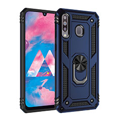 Silicone Matte Finish and Plastic Back Cover Case with Magnetic Finger Ring Stand MQ3 for Samsung Galaxy A40s Blue