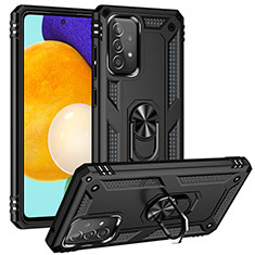Silicone Matte Finish and Plastic Back Cover Case with Magnetic Finger Ring Stand MQ3 for Samsung Galaxy A52s 5G Black