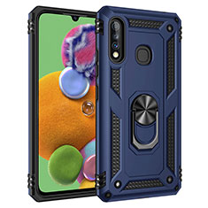 Silicone Matte Finish and Plastic Back Cover Case with Magnetic Finger Ring Stand MQ3 for Samsung Galaxy A70E Blue