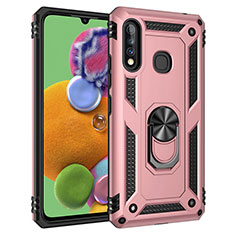 Silicone Matte Finish and Plastic Back Cover Case with Magnetic Finger Ring Stand MQ3 for Samsung Galaxy A70E Rose Gold