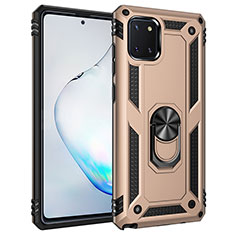 Silicone Matte Finish and Plastic Back Cover Case with Magnetic Finger Ring Stand MQ3 for Samsung Galaxy A81 Gold
