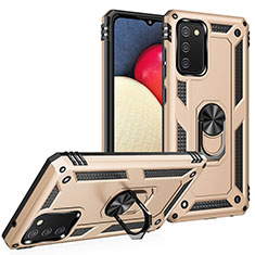 Silicone Matte Finish and Plastic Back Cover Case with Magnetic Finger Ring Stand MQ3 for Samsung Galaxy F02S SM-E025F Gold