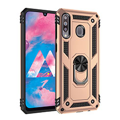 Silicone Matte Finish and Plastic Back Cover Case with Magnetic Finger Ring Stand MQ3 for Samsung Galaxy M30 Gold