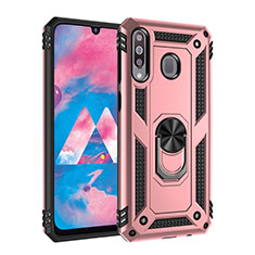 Silicone Matte Finish and Plastic Back Cover Case with Magnetic Finger Ring Stand MQ3 for Samsung Galaxy M30 Rose Gold