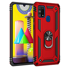 Silicone Matte Finish and Plastic Back Cover Case with Magnetic Finger Ring Stand MQ3 for Samsung Galaxy M31 Red