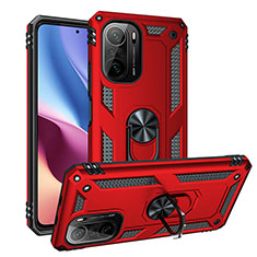 Silicone Matte Finish and Plastic Back Cover Case with Magnetic Finger Ring Stand MQ3 for Xiaomi Mi 11i 5G Red