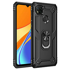 Silicone Matte Finish and Plastic Back Cover Case with Magnetic Finger Ring Stand MQ3 for Xiaomi POCO C3 Black