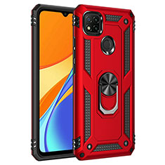 Silicone Matte Finish and Plastic Back Cover Case with Magnetic Finger Ring Stand MQ3 for Xiaomi POCO C31 Red
