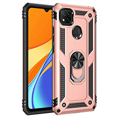 Silicone Matte Finish and Plastic Back Cover Case with Magnetic Finger Ring Stand MQ3 for Xiaomi POCO C31 Rose Gold