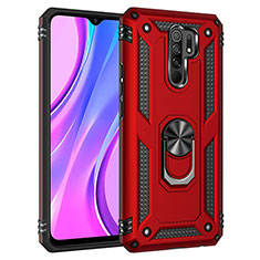 Silicone Matte Finish and Plastic Back Cover Case with Magnetic Finger Ring Stand MQ3 for Xiaomi Poco M2 Red