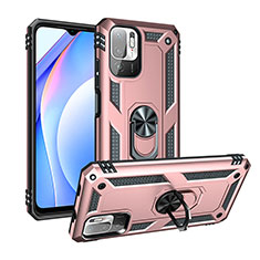 Silicone Matte Finish and Plastic Back Cover Case with Magnetic Finger Ring Stand MQ3 for Xiaomi POCO M3 Pro 5G Rose Gold